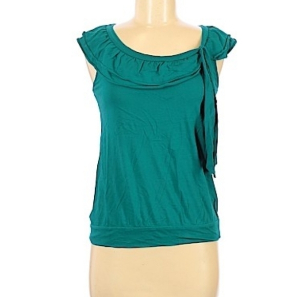 Elle Scoop Neck Teal Green Ruffle Tank with Side Bow - Picture 1 of 5
